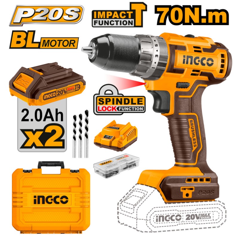 Trapano Avvitatore a Percussione Brushless 20V a Batteria